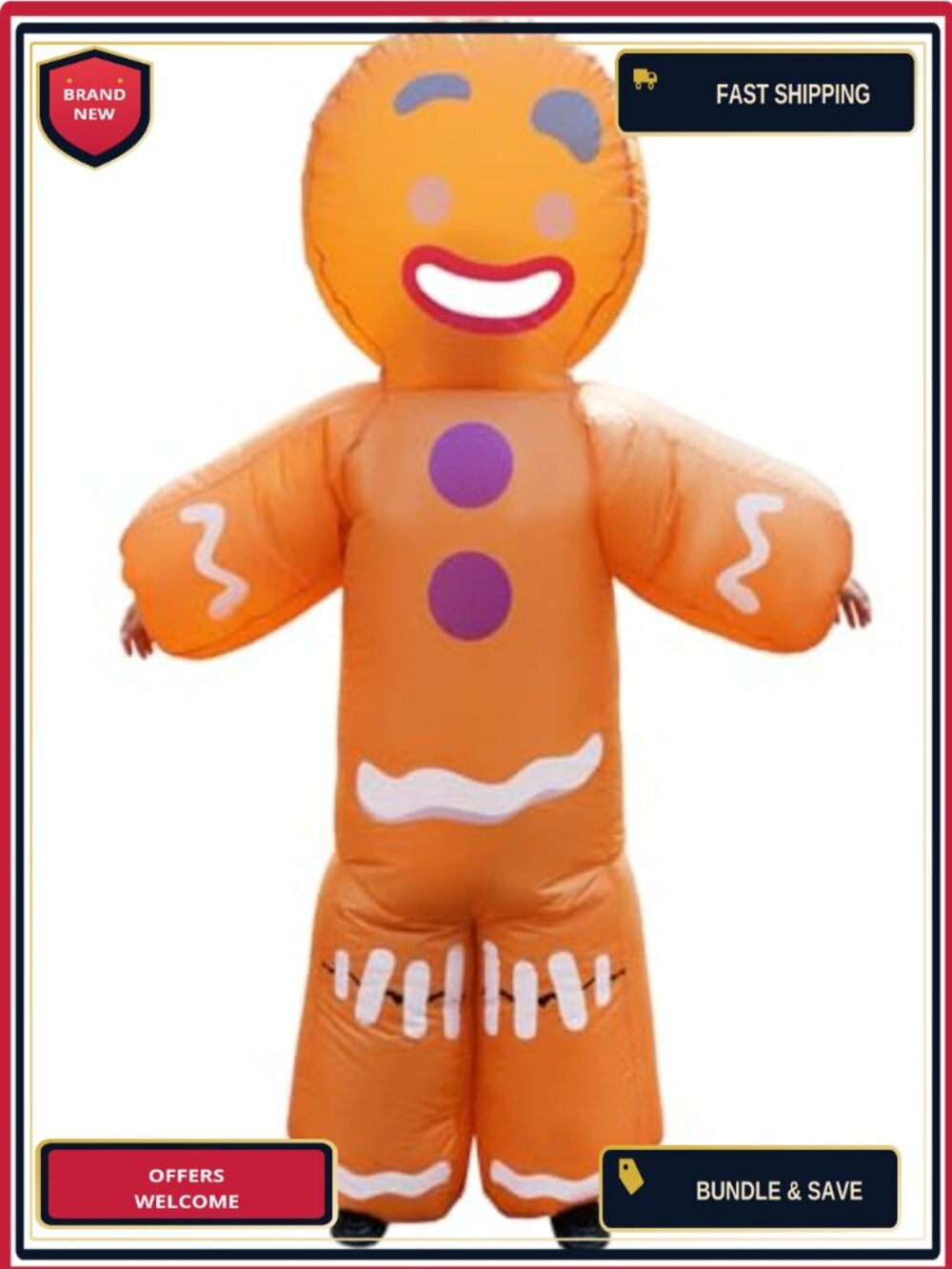 Inflatable Gingerbread Man Costume Adult Blow Up Christmas Suit One Size